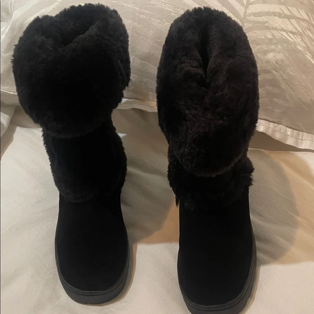 Style & co black fuzzy winter boots new sz 8 m